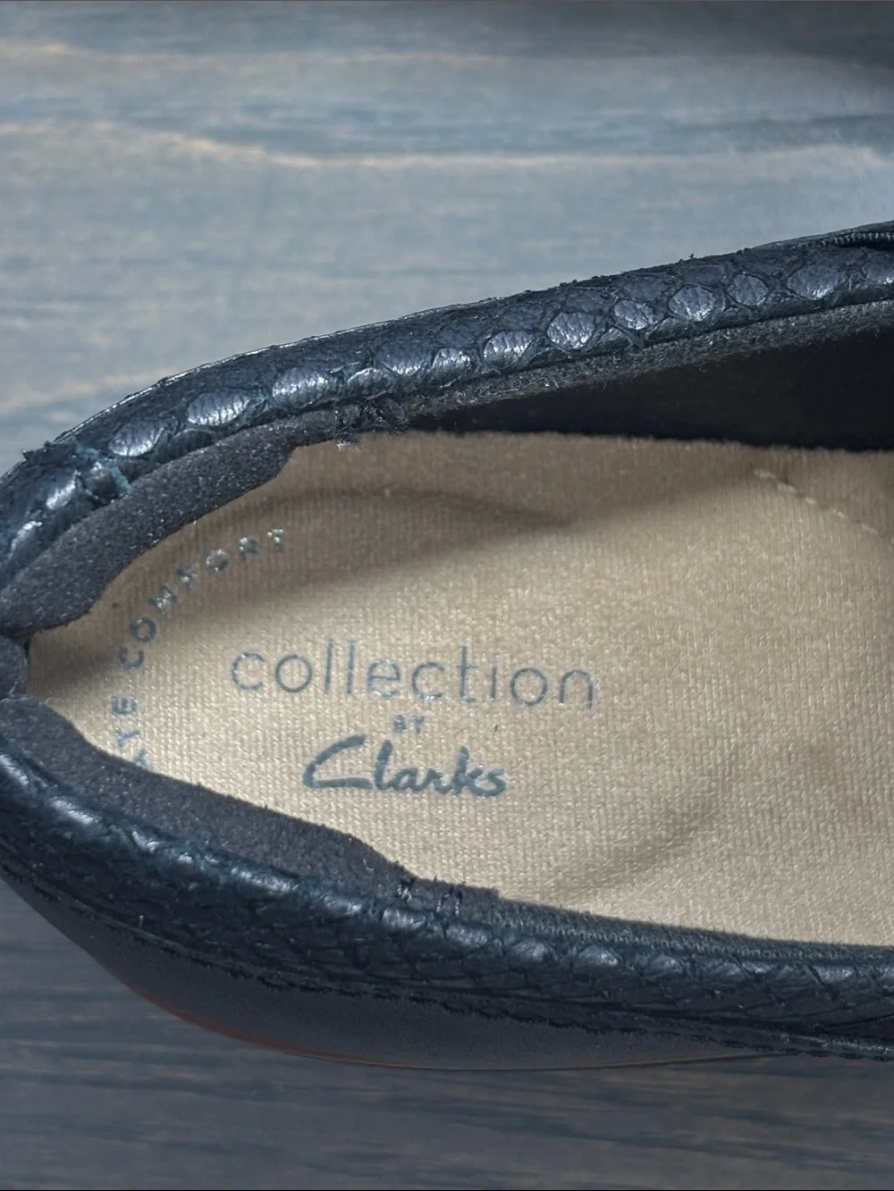 Clarks Collection Mazy Squam Black Slip On Wedge Shoes - size 7.5